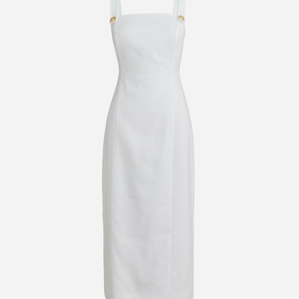 J.Crew Stretch Linen Blend Sheath Dress White Gold Button Strap small